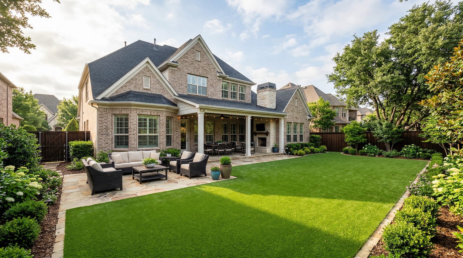 Artificial turf installation in Celina TX backyard by Truhaven Turf