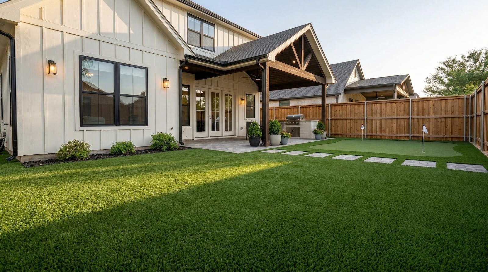 Premium putting green and artificial turf installation in Westlake TX estate by Truhaven Turf
