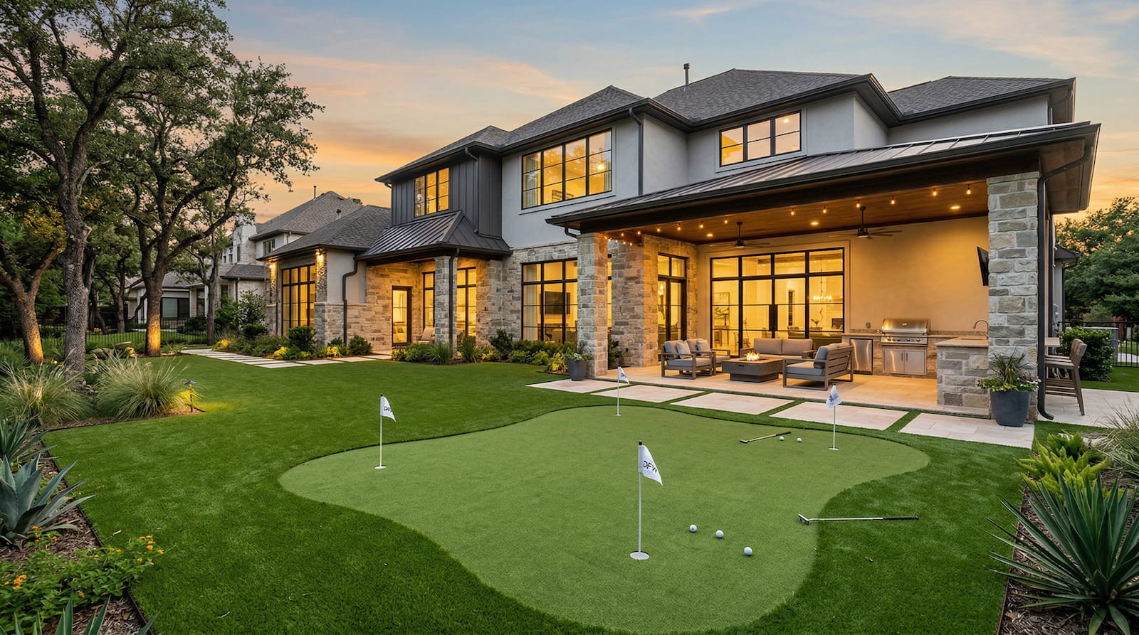 Artificial turf and putting green installation in Fort Worth TX by Truhaven Turf