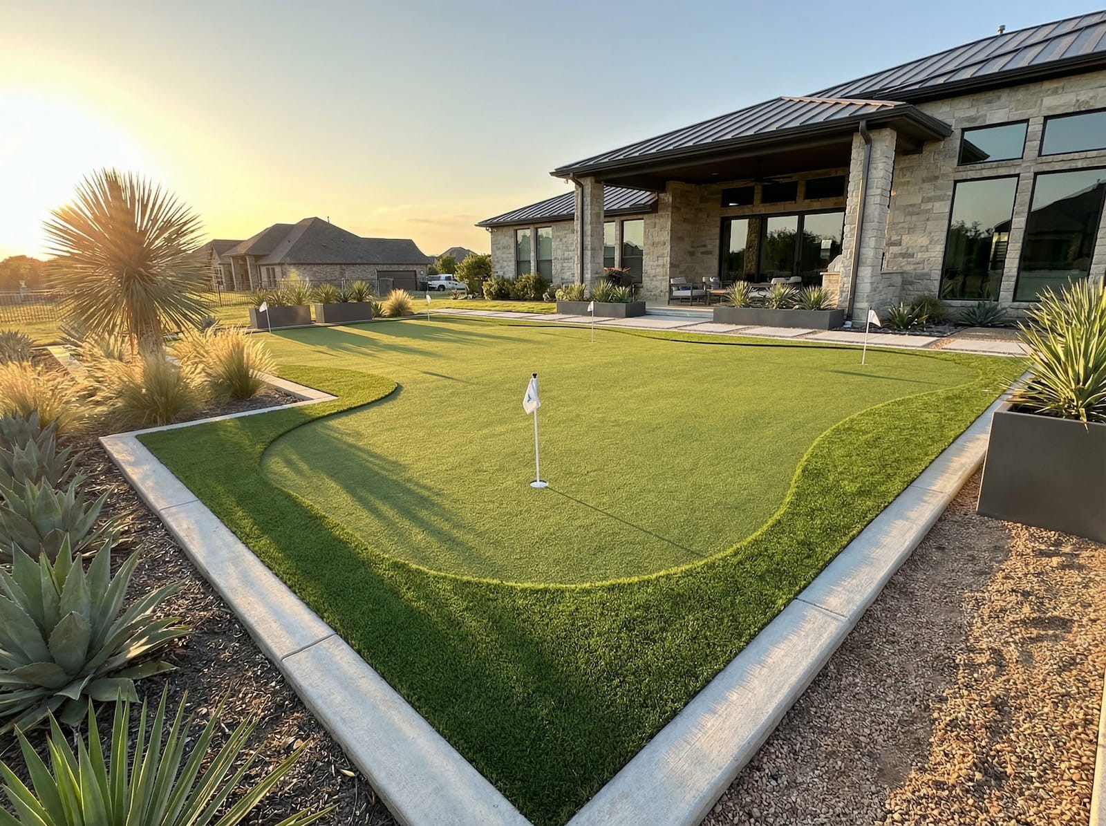 Custom putting green and artificial turf installation in Southlake TX by Truhaven Turf